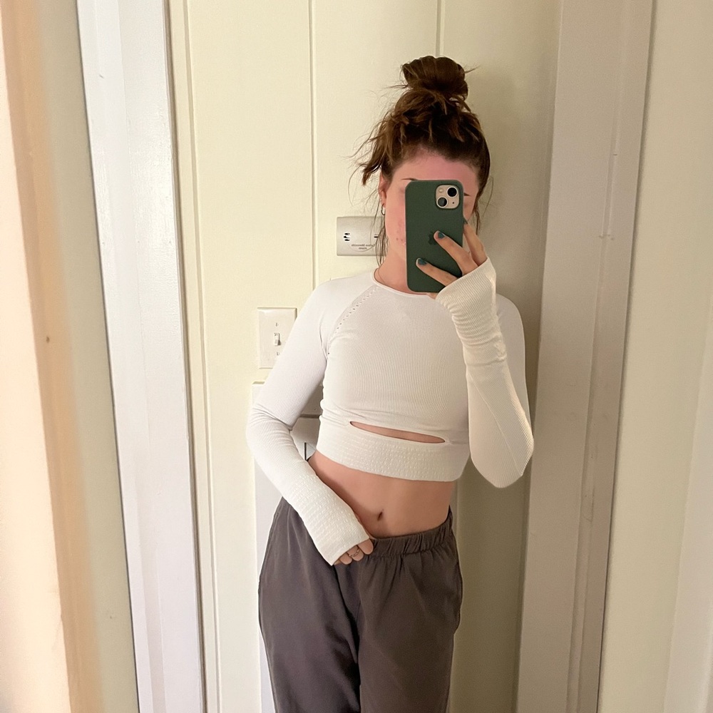 Free people white cropped long sleeve shirt